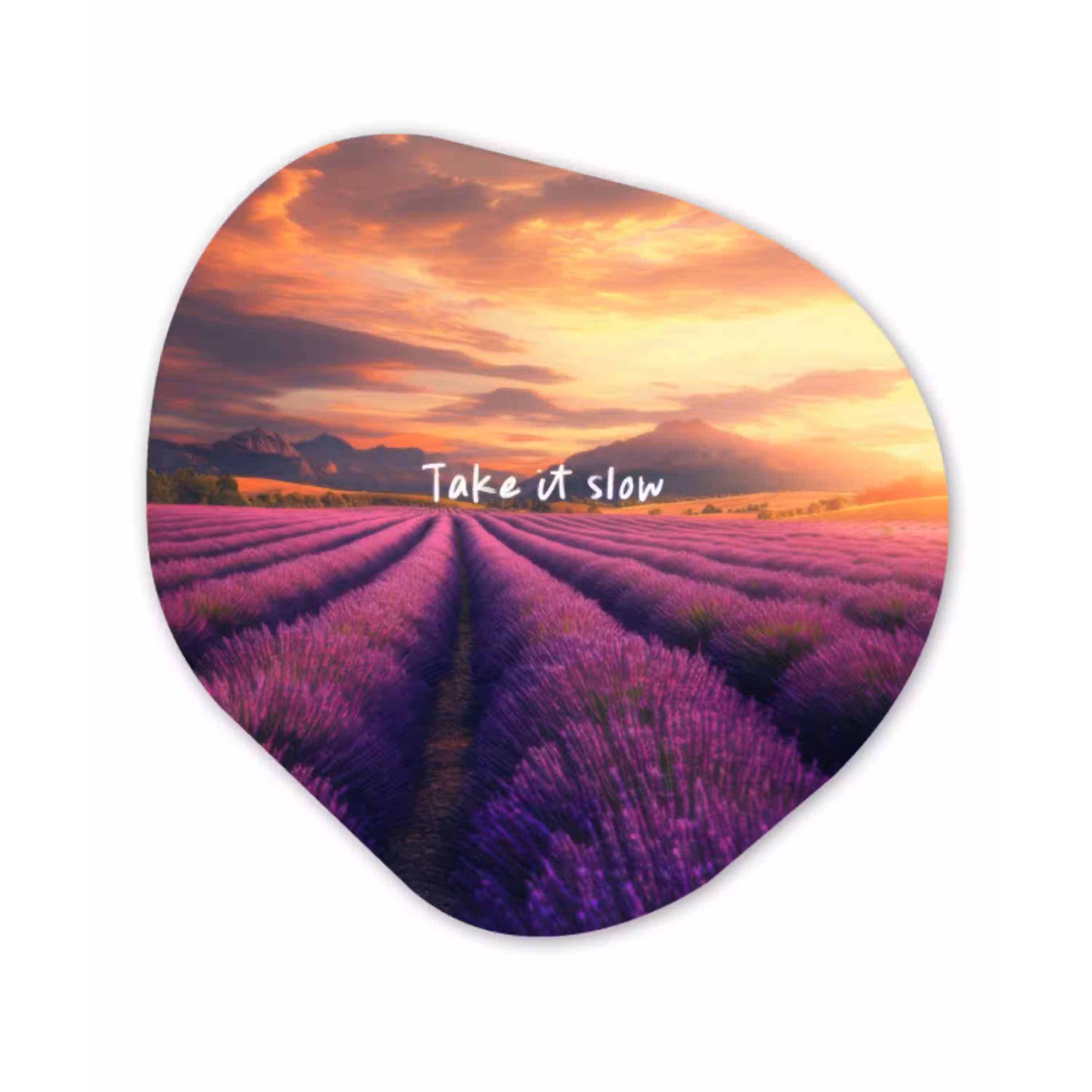 Lavendelveld - Quote - Zonsondergang Wandcirkel Organisch Plexiglas middel -3d