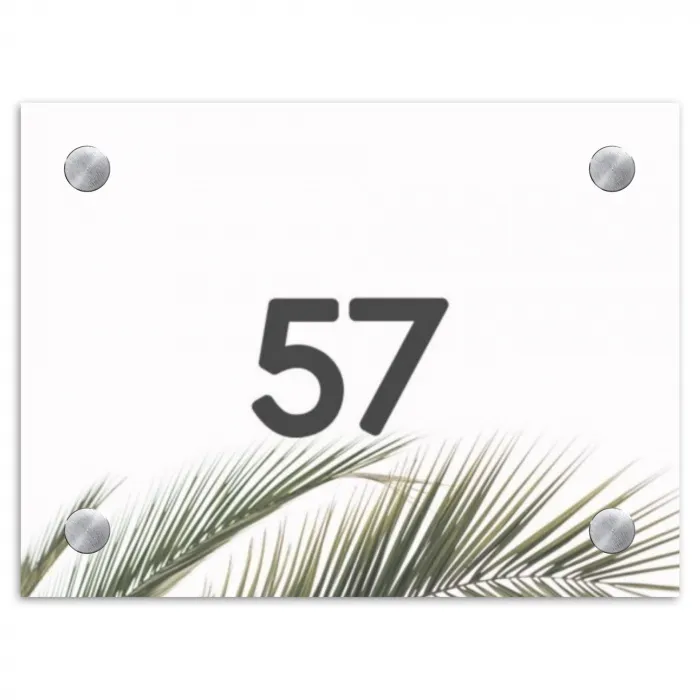 Wit met palmblad - Traditioneel Naambord Rechthoek middel -3d