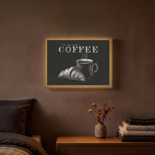 Koffie - Croissant - Tekst Light Box met batterij (Wandlamp) middel -sfeer4