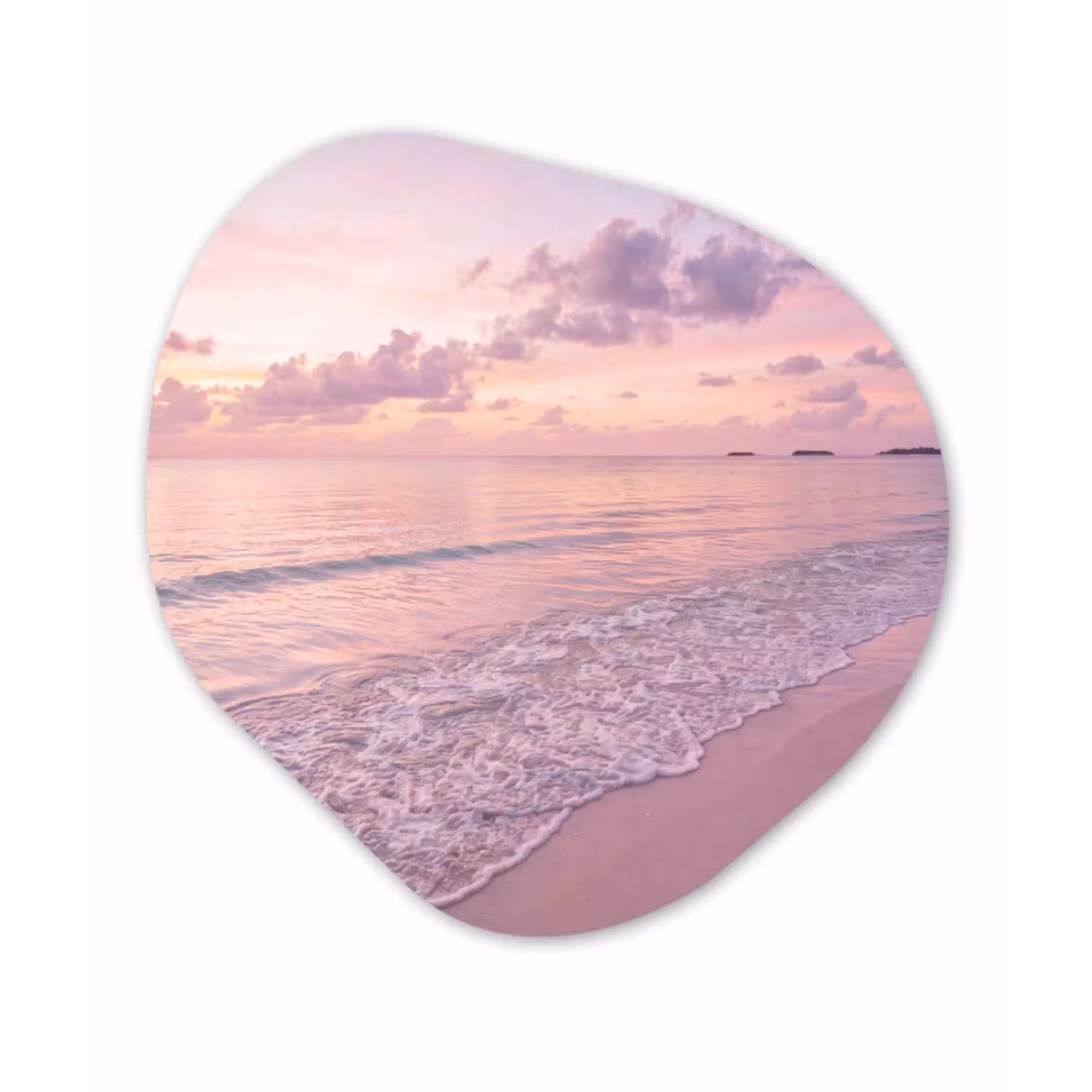 Strand - Zonsondergang - Natuur - Minimalistisch - Roze Wandcirkel Organisch Aluminium middel -3d