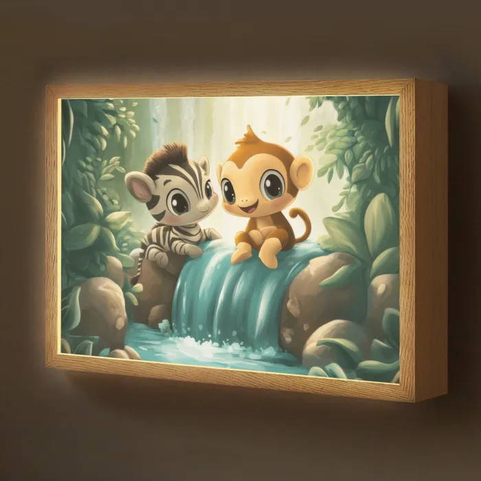 Zebra - Aap - Cartoon - Waterval Light Box met batterij (Wandlamp kind) middel -z3d_website