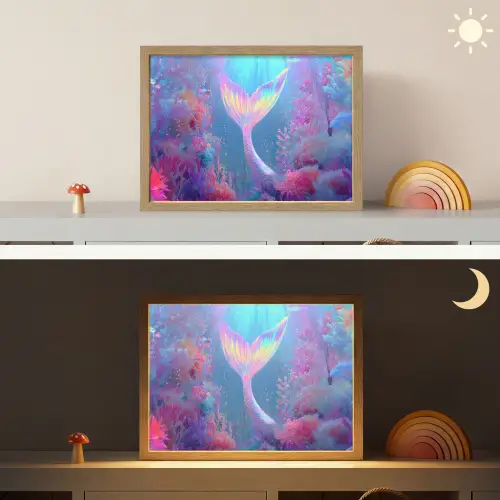 Zeemeerminnenstaart - Koraal - Water Light Box met batterij (Wandlamp kind) middel -sfeer3_kind