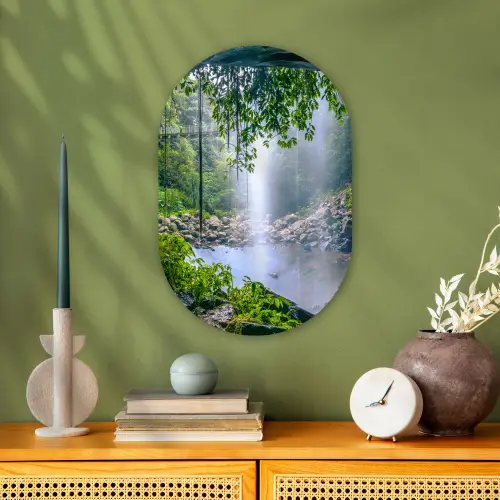 Jungle - Regenwoud - Water - Waterval - Planten Wandcirkel Ovaal Forex klein -sfeer2
