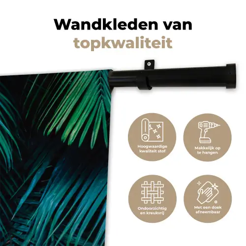Bladeren - Tropisch - Jungle - Donkergroen Wandkleed katoen klein -sfeer2