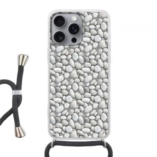 Steentjes - Grijs - Ovaal Hoesje iPhone 16 Pro Max met koord klein 804 -3d