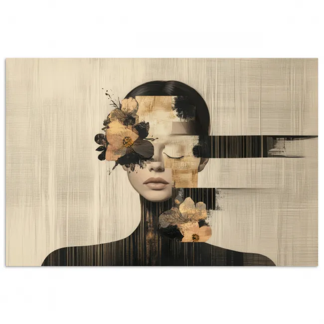 Poster - Gezicht - Bloemen - Zwart - Vrouw