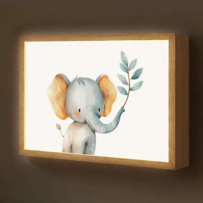 Olifant - Dier - Pastel kleuren Light Box met batterij (Wandlamp kind) middel -z3d_website