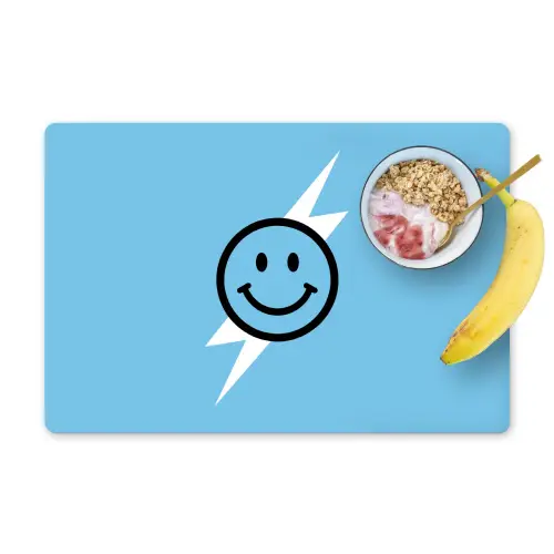 Smiley - Blauw - Bliksem Placemat vinyl groot -zzzproduct_Kitchenyeah-website