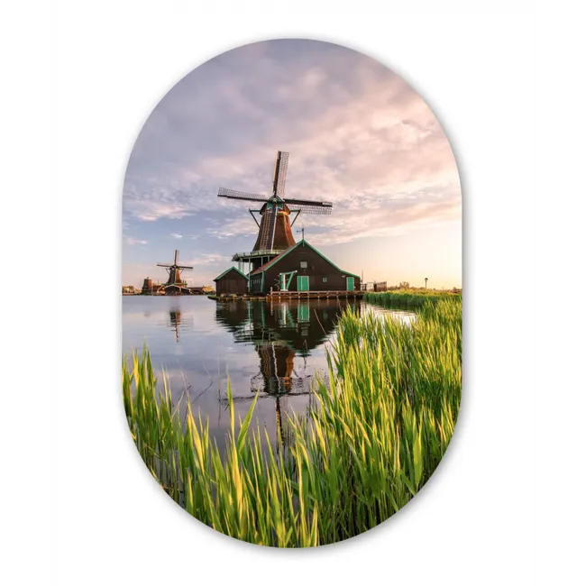Windmolens langs het water Wandcirkel Ovaal Forex klein -3d