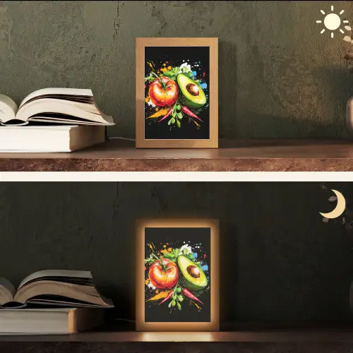 Tomaat - Avocado - Peper - Graffiti - Verf - Modern Light Box met kabel (Tafellamp) klein -sfeer3