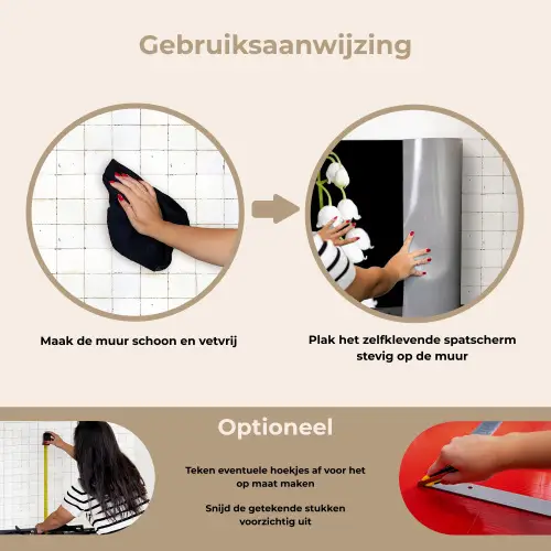 Lelietjes van dalen - Bloemen - Zwart - Flora keuken achterwand spatscherm klein -gebruiksaanwijzing_NL