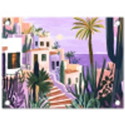Huizen - Minimalistisch - Palmbomen - Kust tuinposter los doek klein -3d