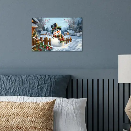 Sneeuwpop - Winterdorp - Kleurrijk poster papier klein -sfeer2