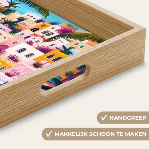Kleurrijk - Roze - Oranje - Geel - Bloemen Dienblad Rechthoek middel -USP_HandgreepNL