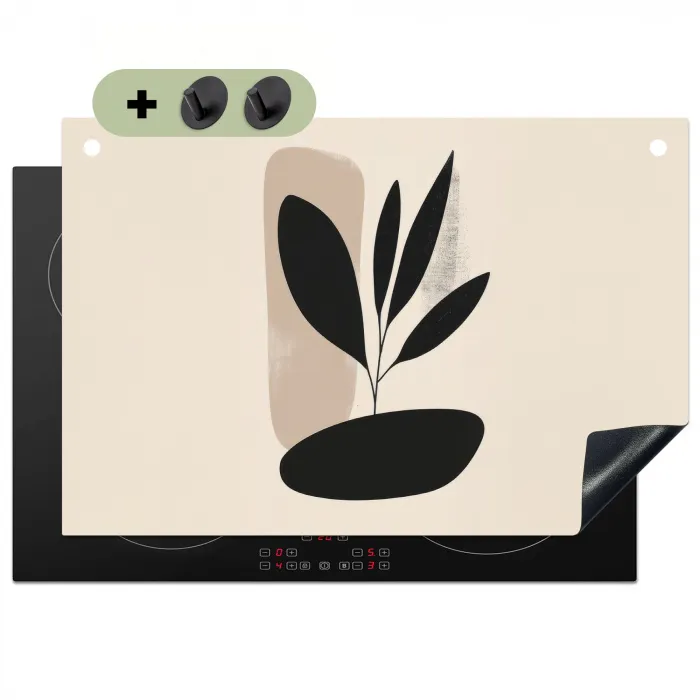 Plant - Beige - Japandi Inductie beschemer met haakjes klein -3d