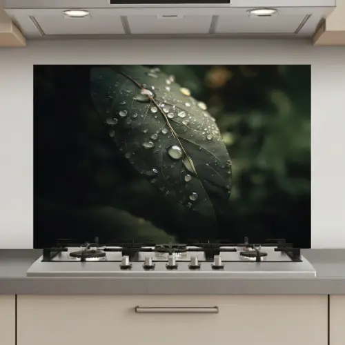 Blad - Groen - Nerven - Regendruppels keuken achterwand spatscherm klein -3d_website