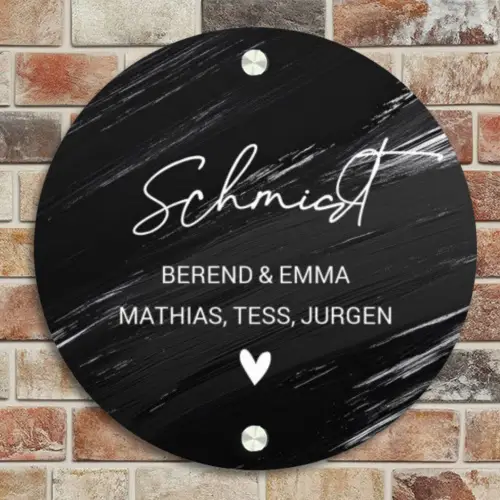 Zwart verftextuur - Sierlijk Naambord Rond klein -sfeer2