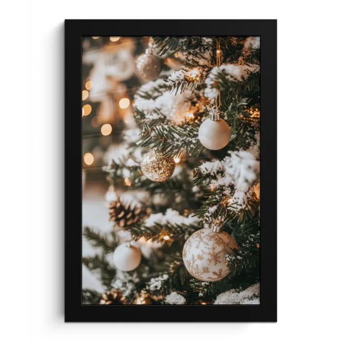 Kerst - Kerstboom - Winter - Binnen - Sneeuw fotolijst zwart zonder passe partout klein -3d