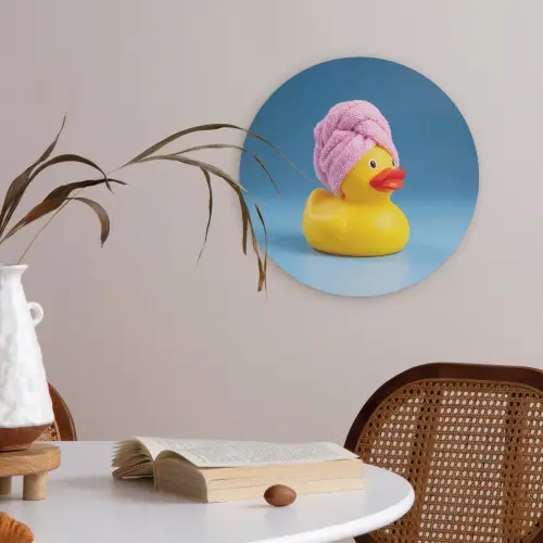 Badeend - Handdoek - Blauw Akoestische PET Vilt - Rond klein -sfeer3