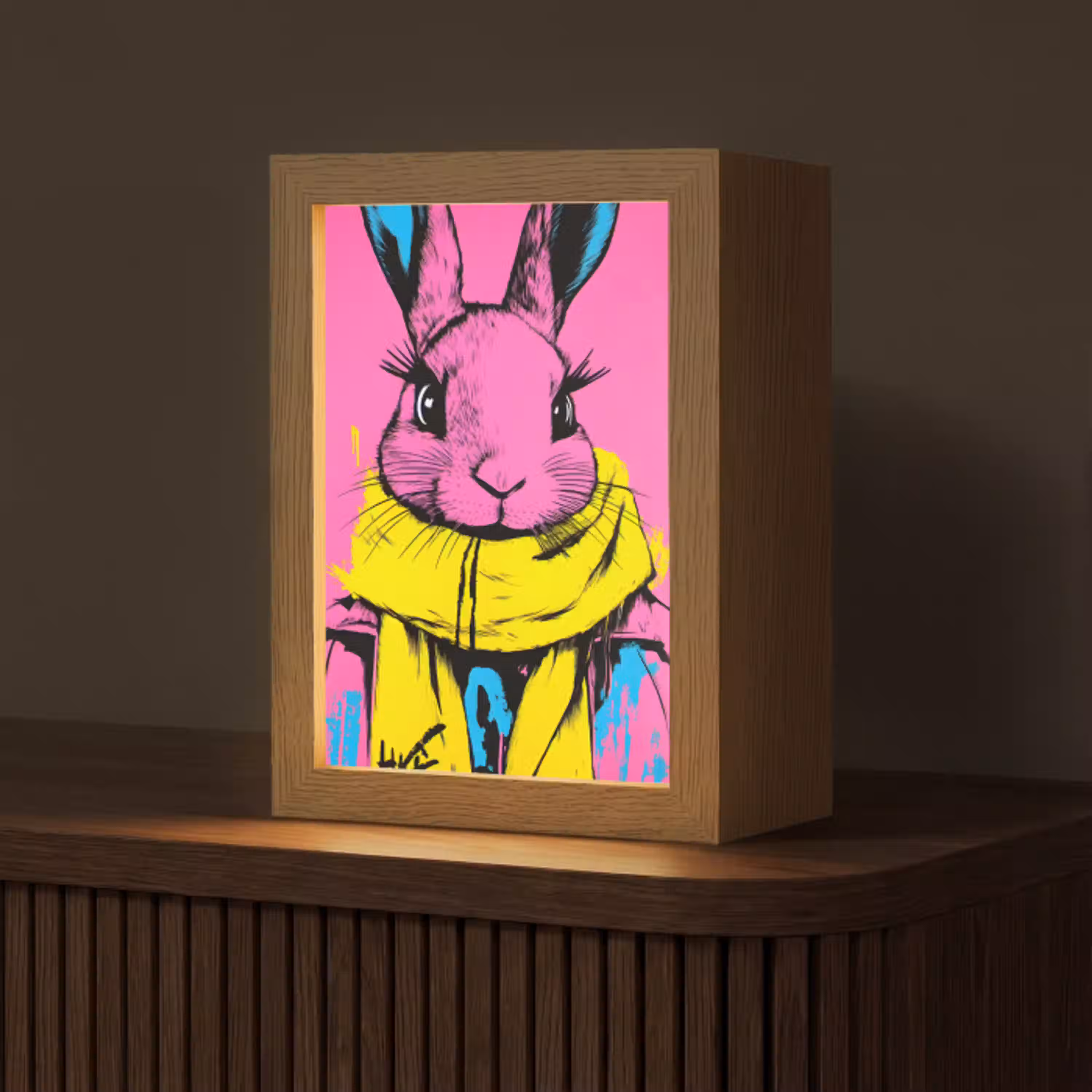 Konijn - Felroze - Sjaal - Abstract Light Box met kabel (Tafellamp) klein -z3d_website