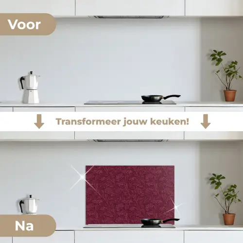 Bladeren - Patroon - Paars keuken achterwand spatscherm klein 900 -voor_na_NL