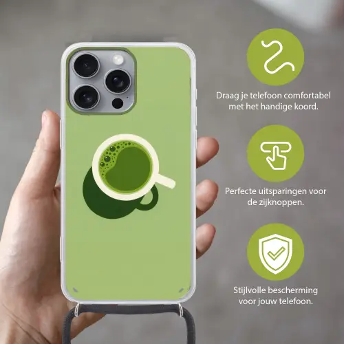 Minimalistisch - Kopjes - Matcha -Groen Hoesje iPhone 16 Pro Max met koord klein -sfeer2_NL