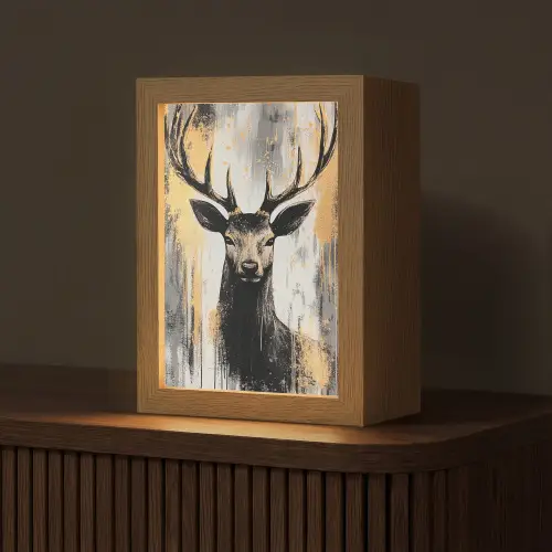Abstract - Hert - Gewei - Goud Light Box met kabel (Tafellamp) klein -z3d_website