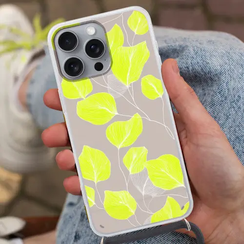 Bladeren - Neon - Geel - Lijnen Hoesje iPhone 16 Pro Max met koord klein -sfeer3
