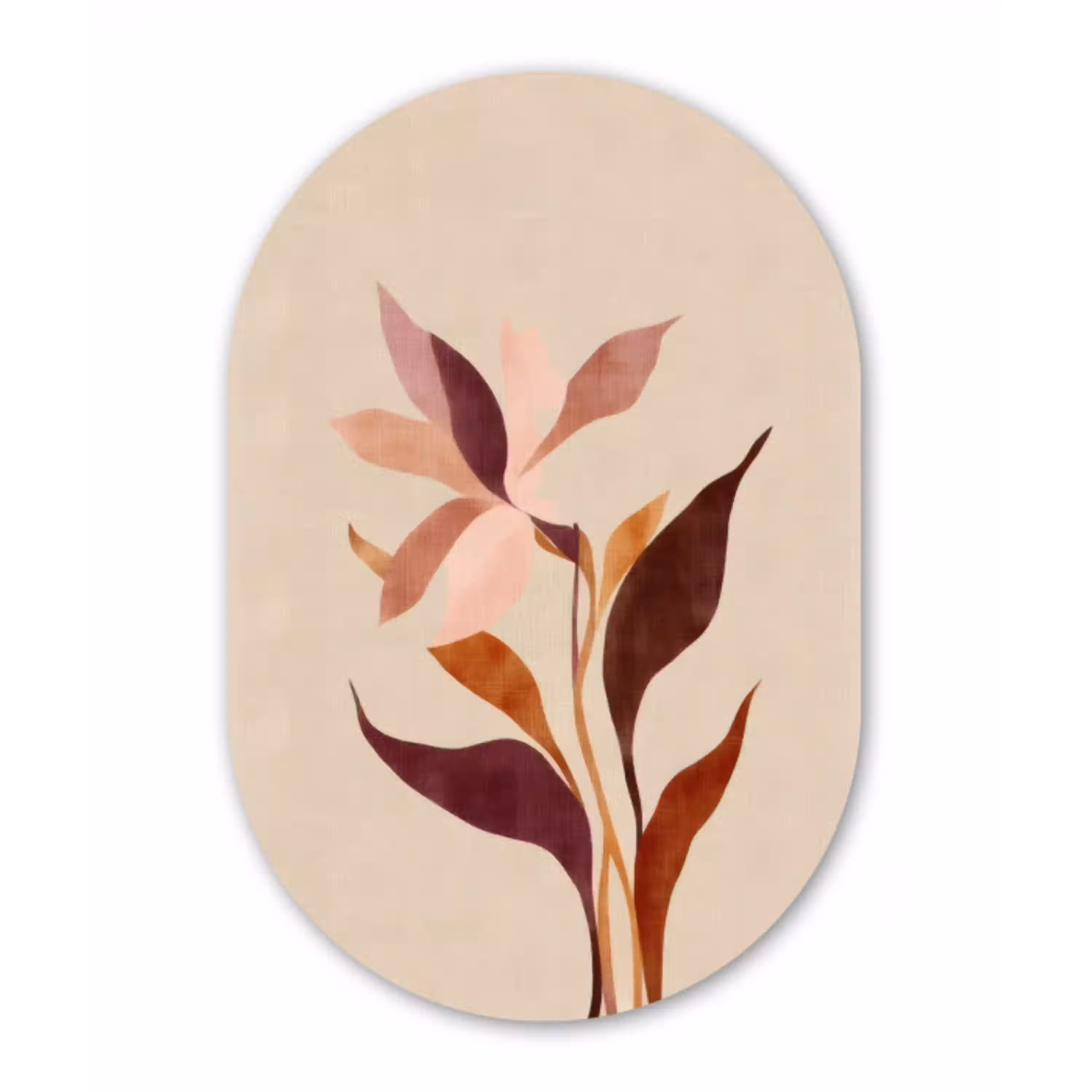 Bloemen - Blaadjes - Minimalistisch - Roze Wandcirkel Ovaal Glas middel -3d