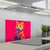 Kat - Kimono - Bloemen - Roze keuken achterwand spatscherm klein -3d_schuin