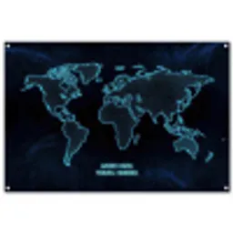 Digitaal - Wereldkaart - Blauw - Quote tuinposter los doek groot -3d
