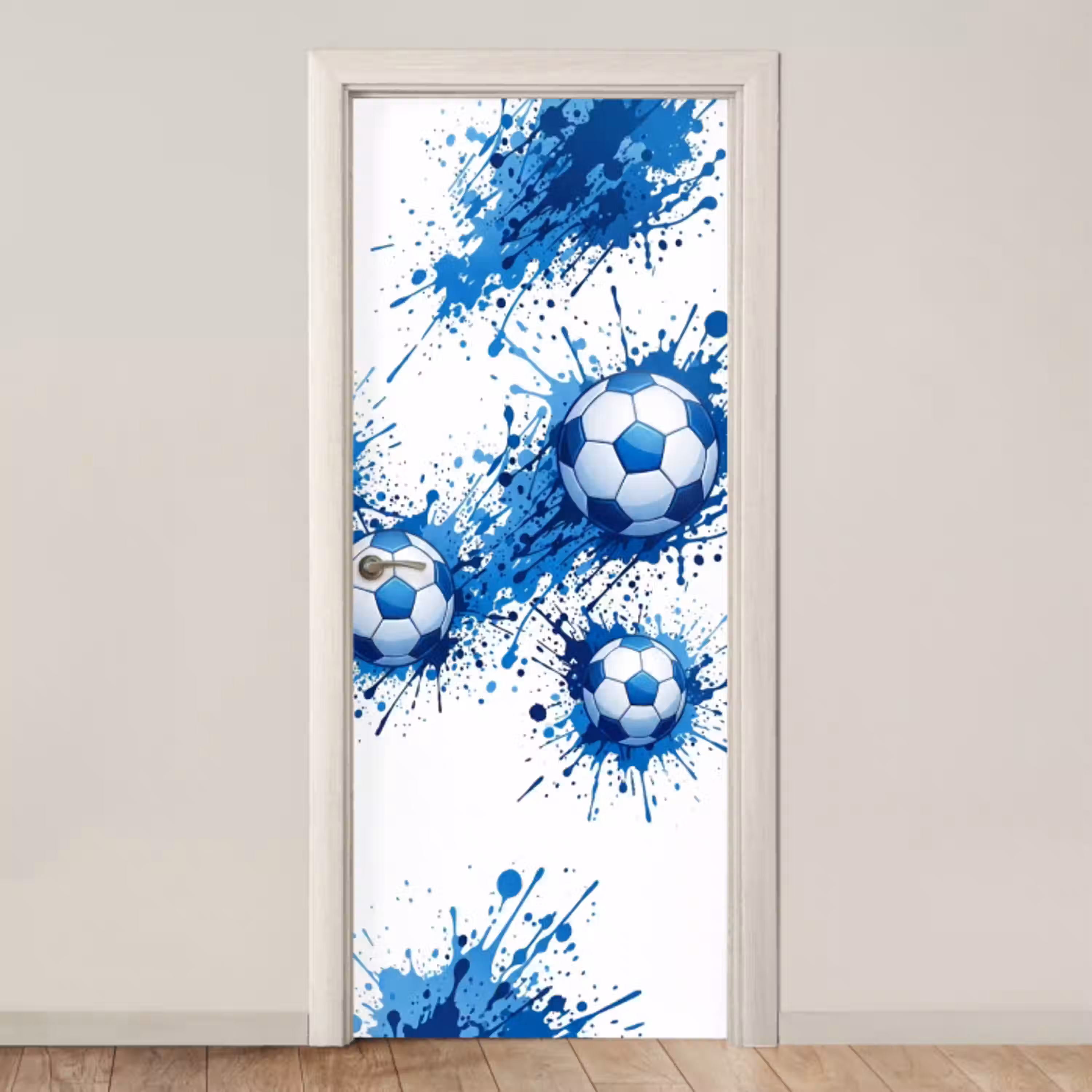 Voetballen - Verf - Sport - Blauw deurposter klein -3d_beige