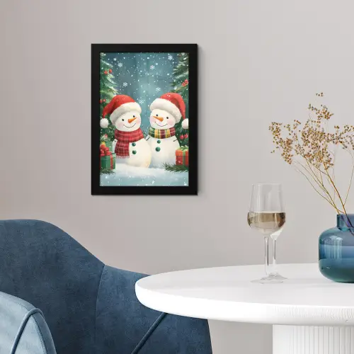Sneeuwpop - Kerstsneeuw - Groen - Rood fotolijst zwart zonder passe partout klein -sfeer4