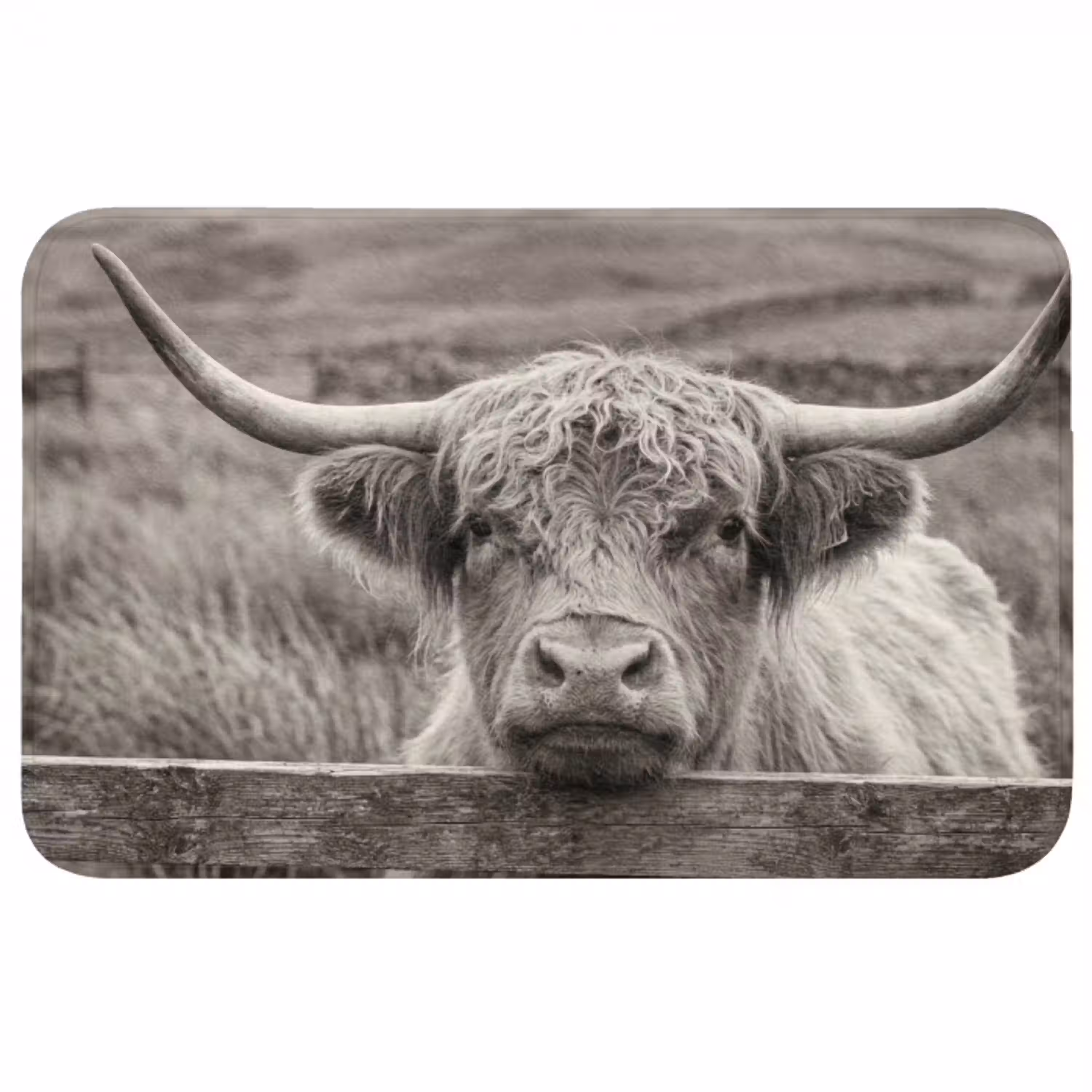 Schotse hooglander - Zwart - Wit - Hout WCmat middel -3d