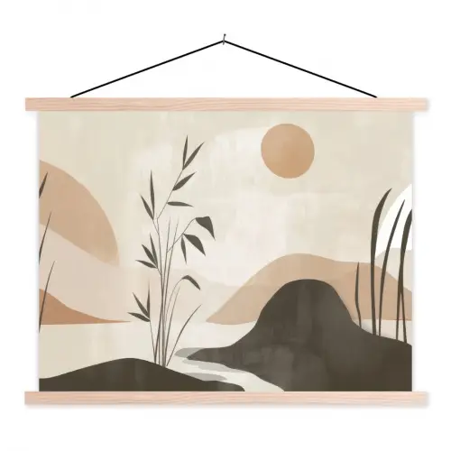 Japandi - Landschap - Beige textielposter latten blank klein -3d