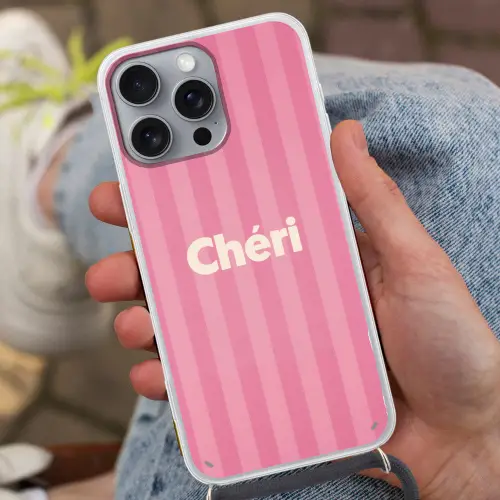 Gestreept - Roze - Chéri Hoesje iPhone 16 Pro Max met koord klein -sfeer3