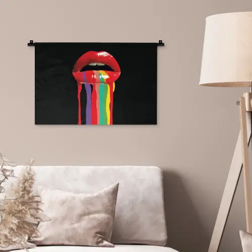 Lippen - Kleuren - Zwart Wandkleed katoen klein -sfeer4