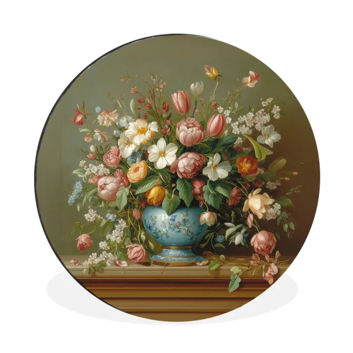 Vaas - Pastel - Kleuren - Bloemen Wandcirkel aluminium klein -3d