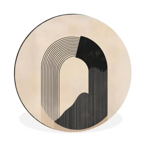 Grafisch gebogen motief - Beige Wandcirkel aluminium klein -3d