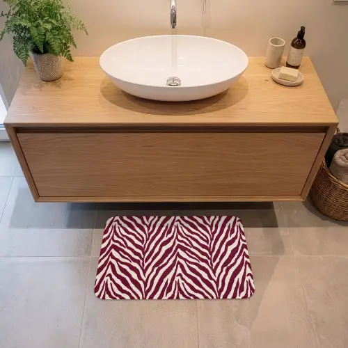 Zebra - Motief - Bordeaux - Rood Badmat klein 997 -sfeer1