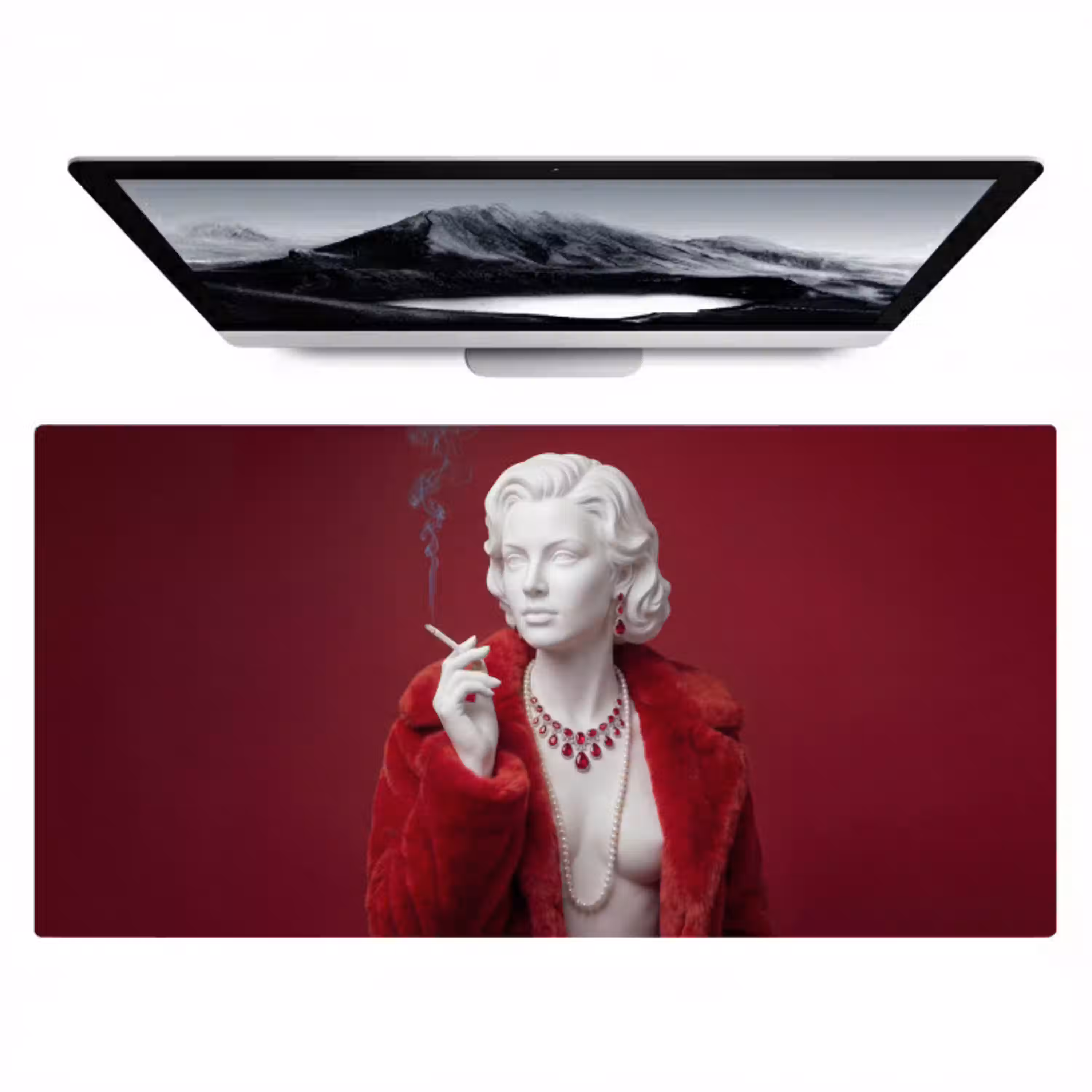 Vrouw - Bontjas - Mode - Klassiek - Rood Muismat XXL klein -zzz3d