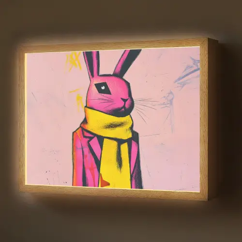 Abstract - Konijn - Sjaal - Geel Light Box met batterij (Wandlamp) middel -z3d_website