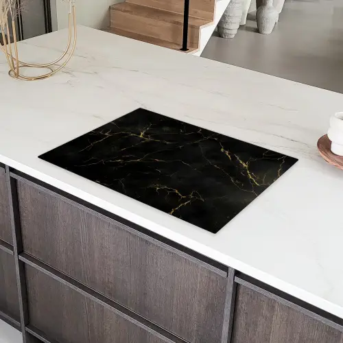 Zwart marmer - Gouden aders - Klassiek Inductie beschermer vinyl 3mm klein -sfeer8