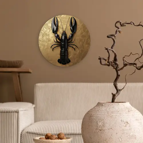 Kreeft - Zwart - Goud - Luxe Wandcirkel kunststof plaat 5mm dik klein -sfeer1