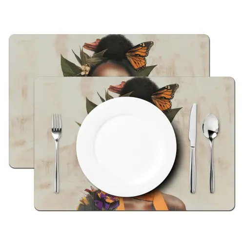 Vrouw - Zonnebril - Vlinder - Bloemen Placemat vinyl groot -zzsfeer2_Kitchenyeah-website