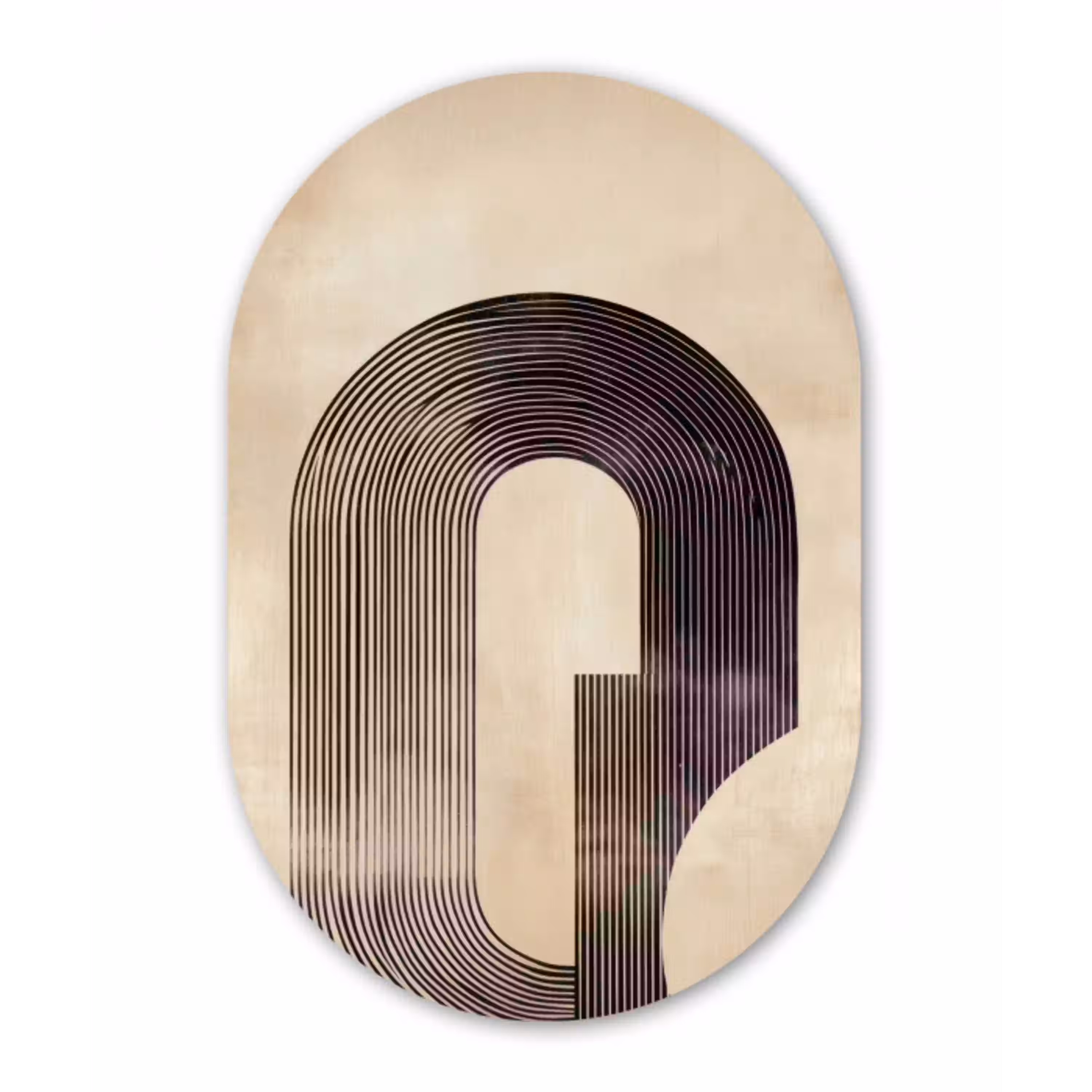 Boog -  Strepen - Minimalistisch - Zwart Wandcirkel Ovaal Glas middel -3d