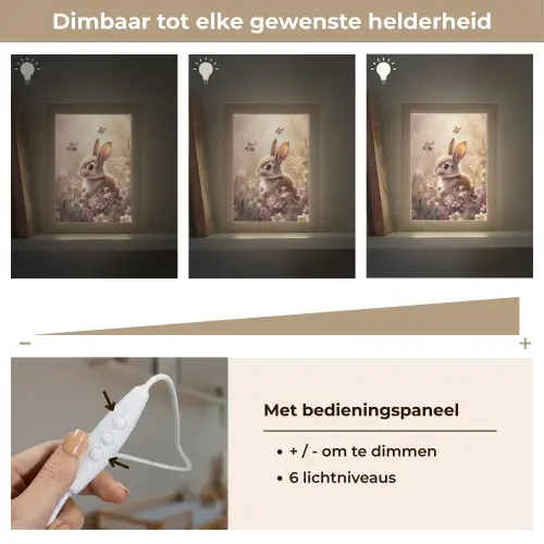 Konijntje - Bruin - Bloemen - Vlinders Light Box met kabel klein -USP_dimbaarNL