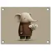 Olifant - Witte bloemen - Kindvriendelijk tuinposter los doek klein -3d