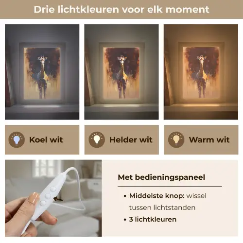 Giraf - Bruin - Abstract - Geschilderd Light Box met kabel (Tafellamp) klein -USP_lichtkleurNL