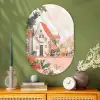 Bloemen - Huizen - Dorp Wandcirkel Ovaal Glas middel -sfeer2